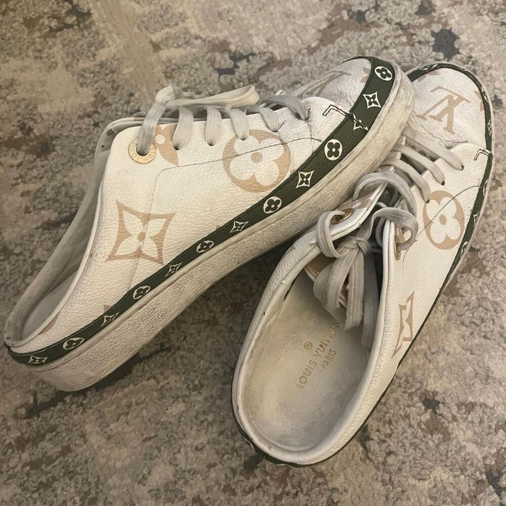 Louis Vuitton white and dark green trainers sliders - Picture 2 of 5